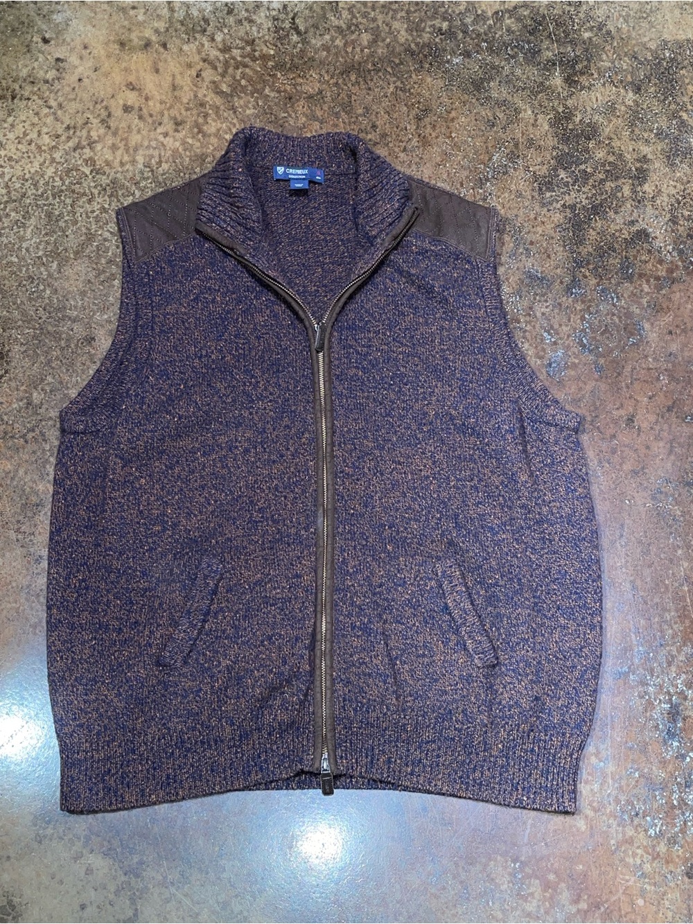 Cremieux Men's Marled Navy and Brown Zip-Up Knit Vest
